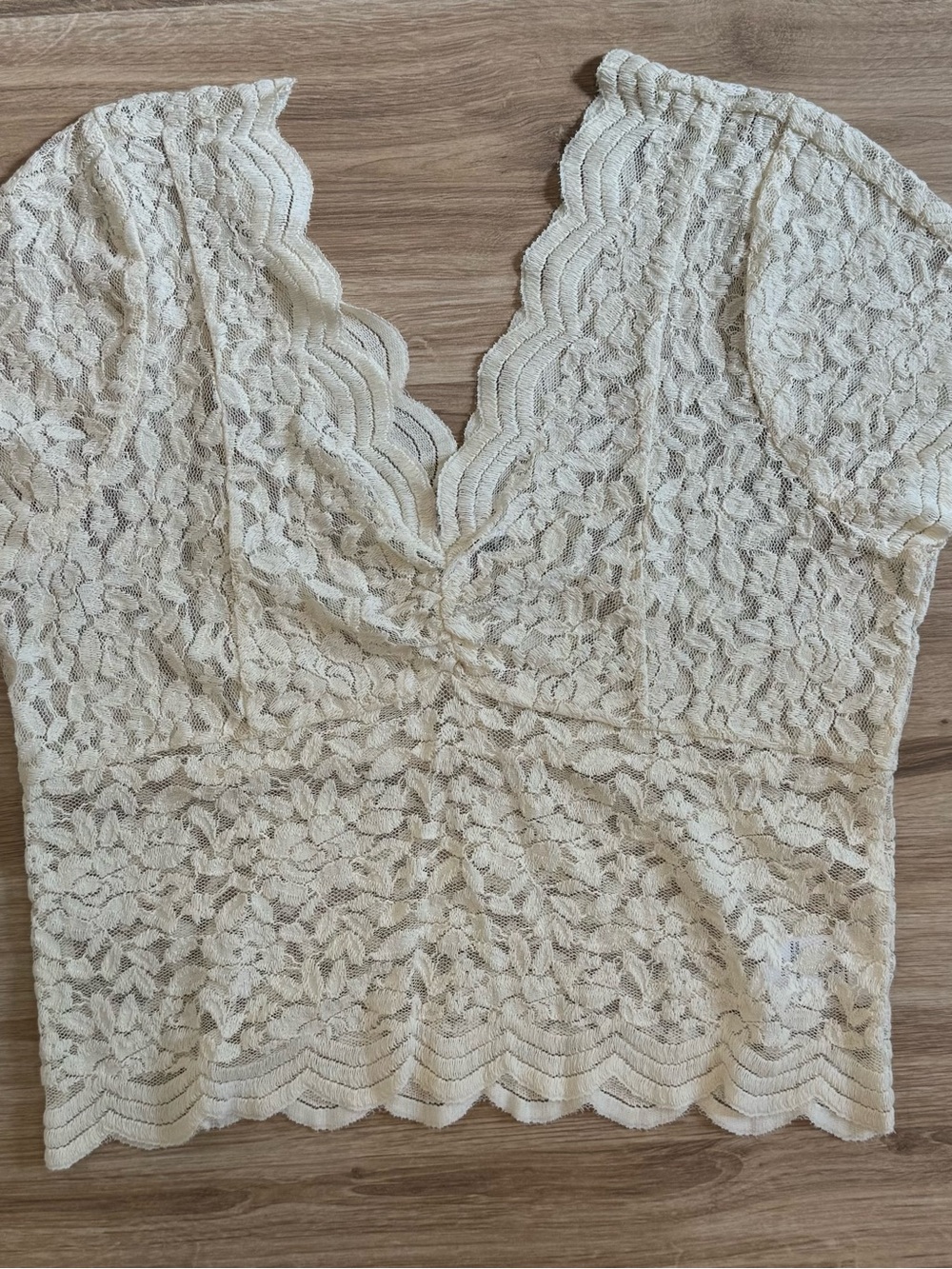 Shyanne Cream Lace Crop Top with Scalloped Edges